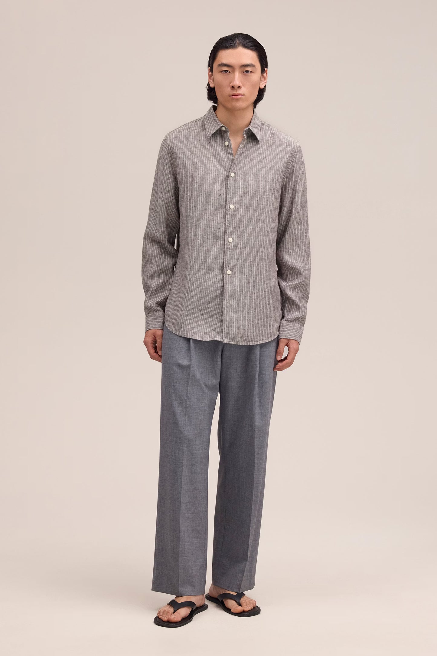 Enzo Classic Collar Linen Shirt - Clay Stripe