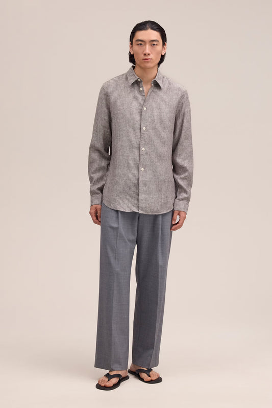 Enzo Classic Collar Linen Shirt - Clay Stripe
