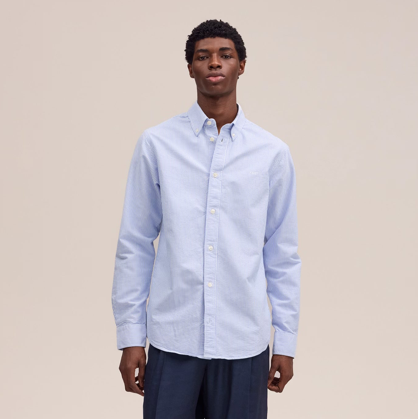 Colby Logo Regular Fit Oxford Shirt - Blue Stripe