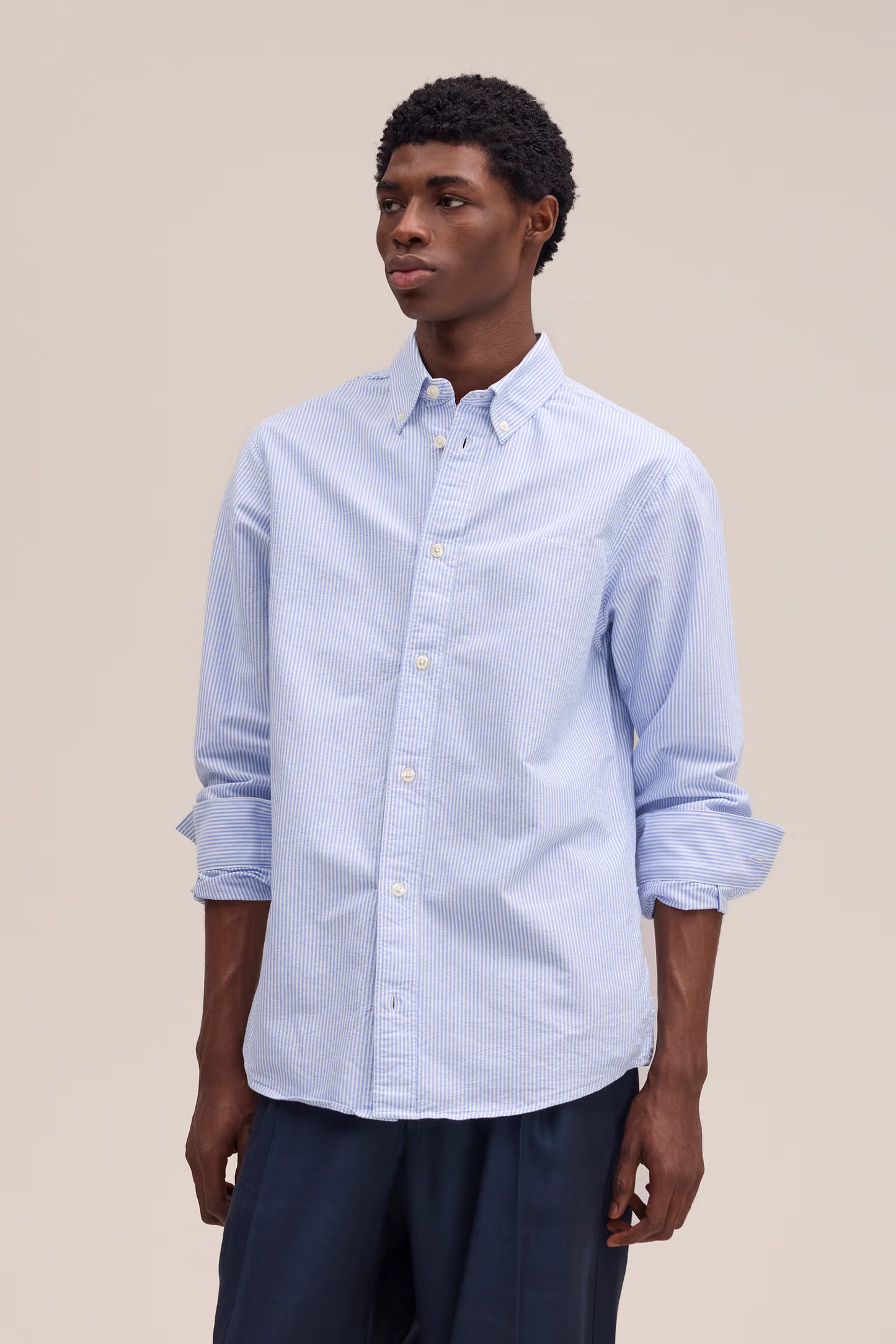 Colby Logo Regular Fit Oxford Shirt - Blue Stripe