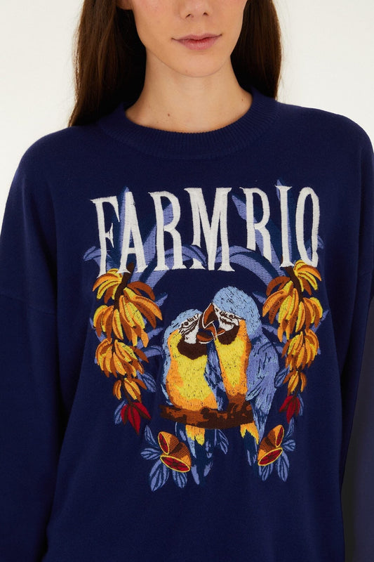 Love Birds Embroidered Sweater - Dark Blue