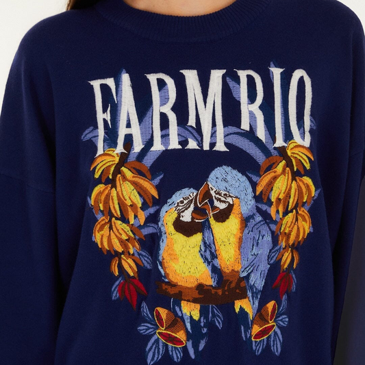 Love Birds Embroidered Sweater - Dark Blue