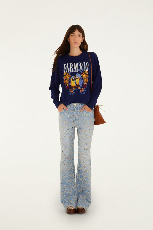 Love Birds Embroidered Sweater - Dark Blue
