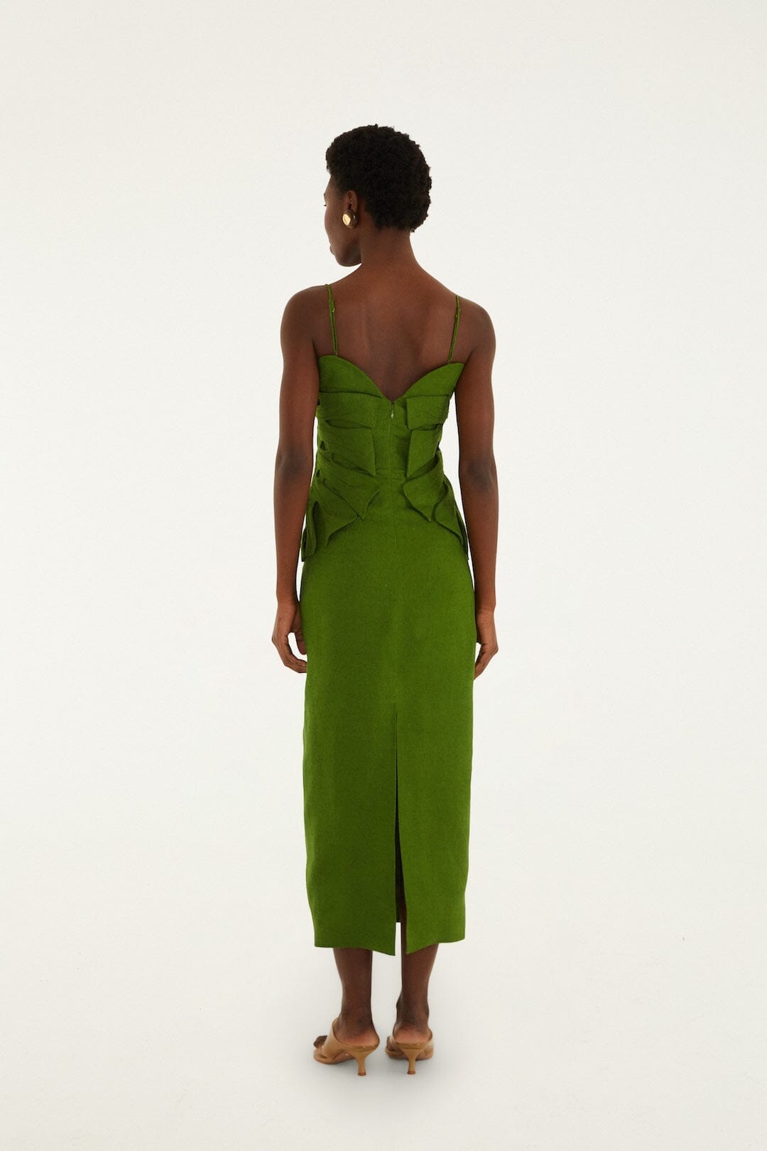 Monstera Leaf Sleeveless Linen Maxi Dress - Green