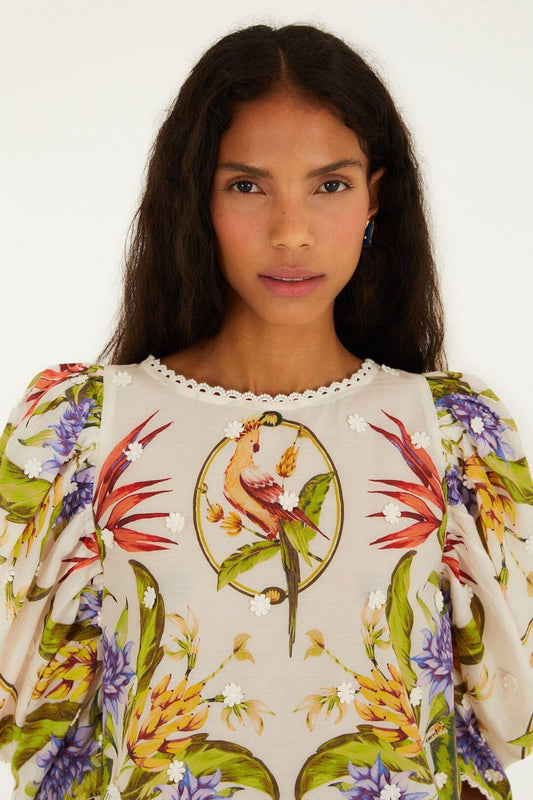 Tropical Scarf Blouse - Sand