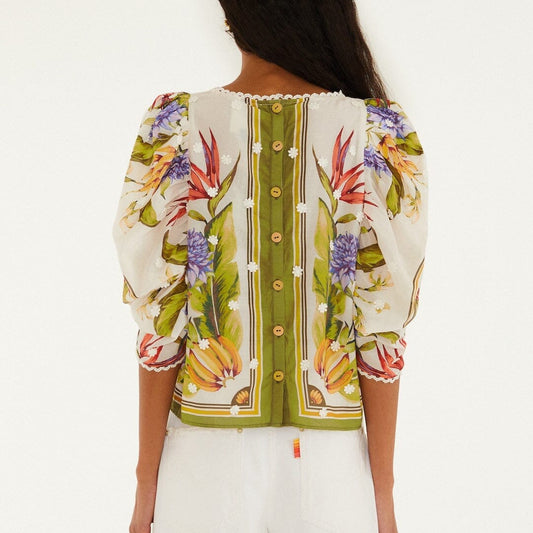 Tropical Scarf Blouse - Sand