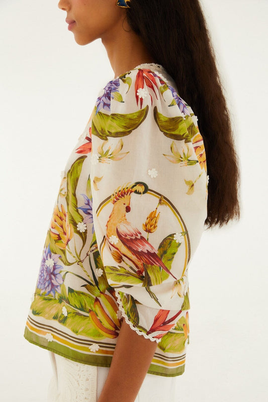 Tropical Scarf Blouse - Sand