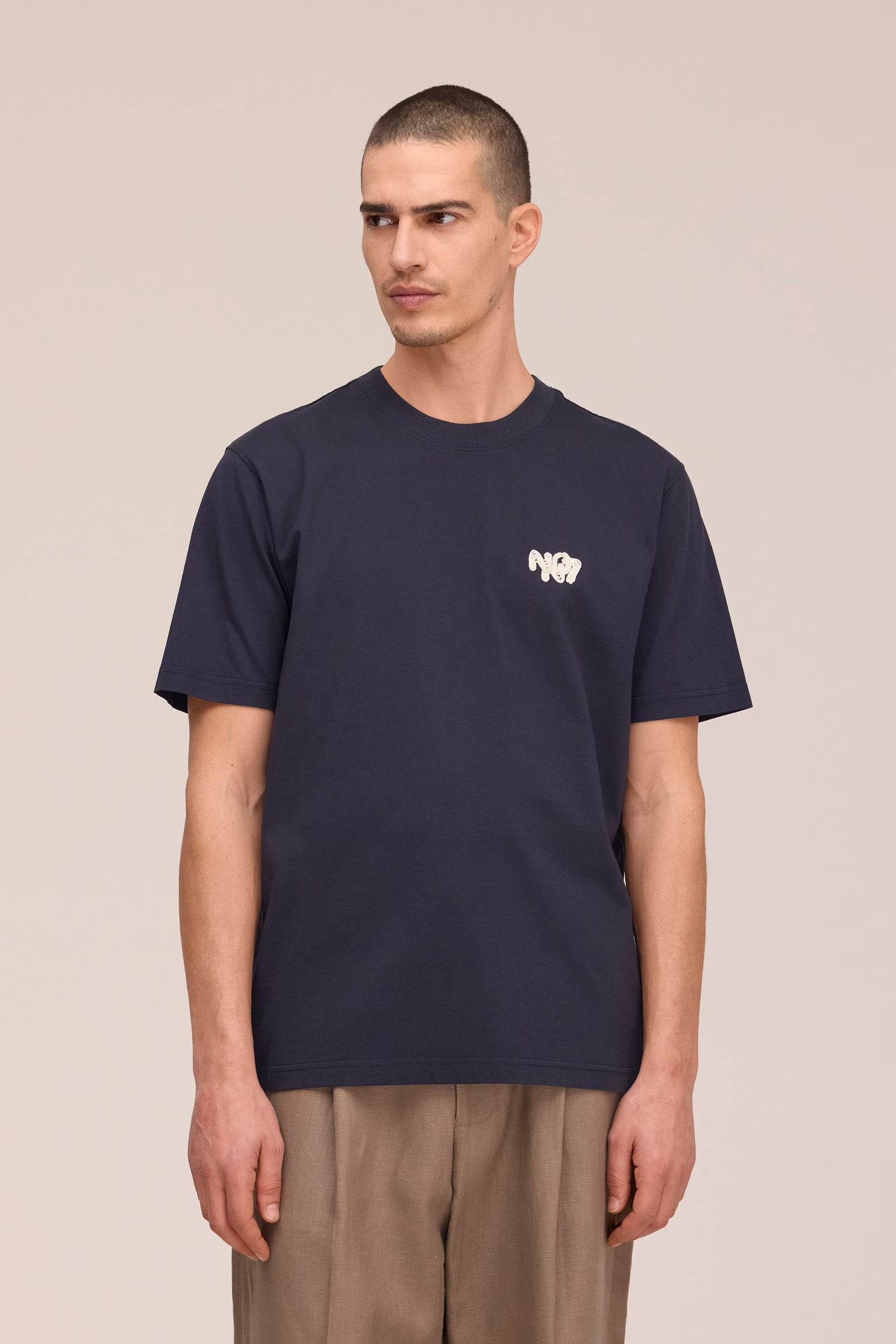 NN07 Adam Embroidery Pima Cotton T-Shirt - Deep Navy