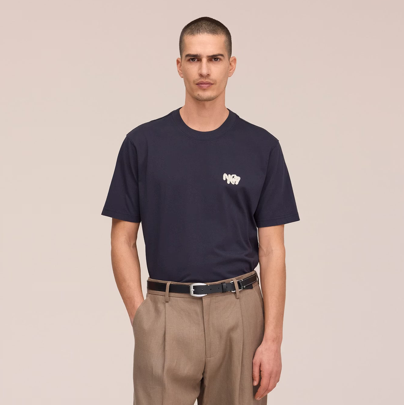 Adam Embroidery Pima Cotton T-Shirt - Deep Navy