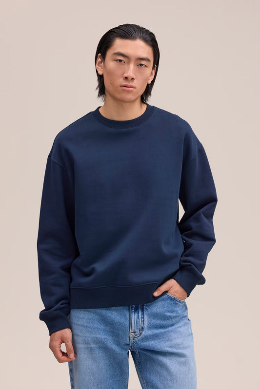 David Heavy Organic Cotton Crew Neck Sweatshirt - Navy Blue