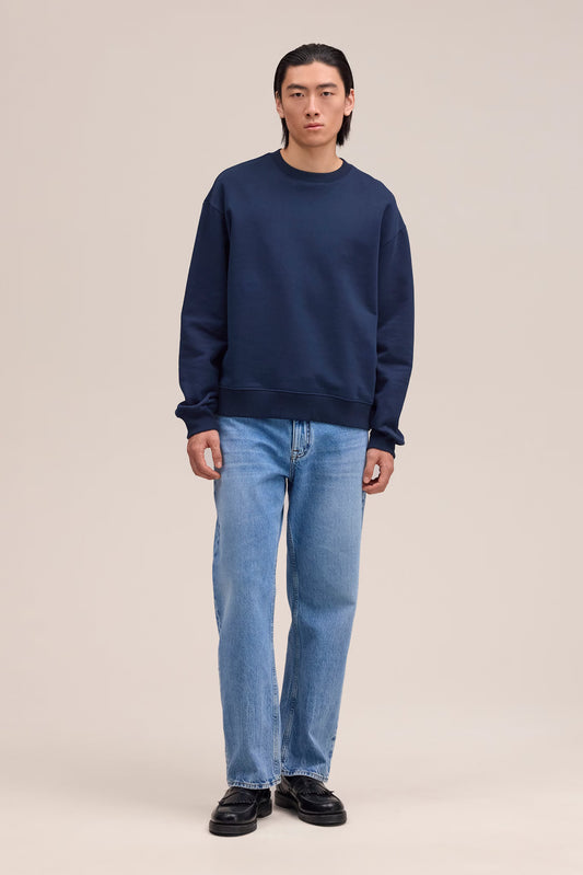 David Heavy Organic Cotton Crew Neck Sweatshirt - Navy Blue