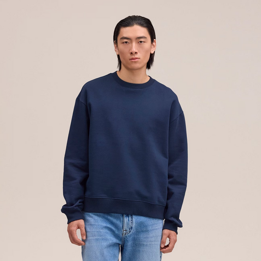 David Heavy Organic Cotton Crew Neck Sweatshirt - Navy Blue
