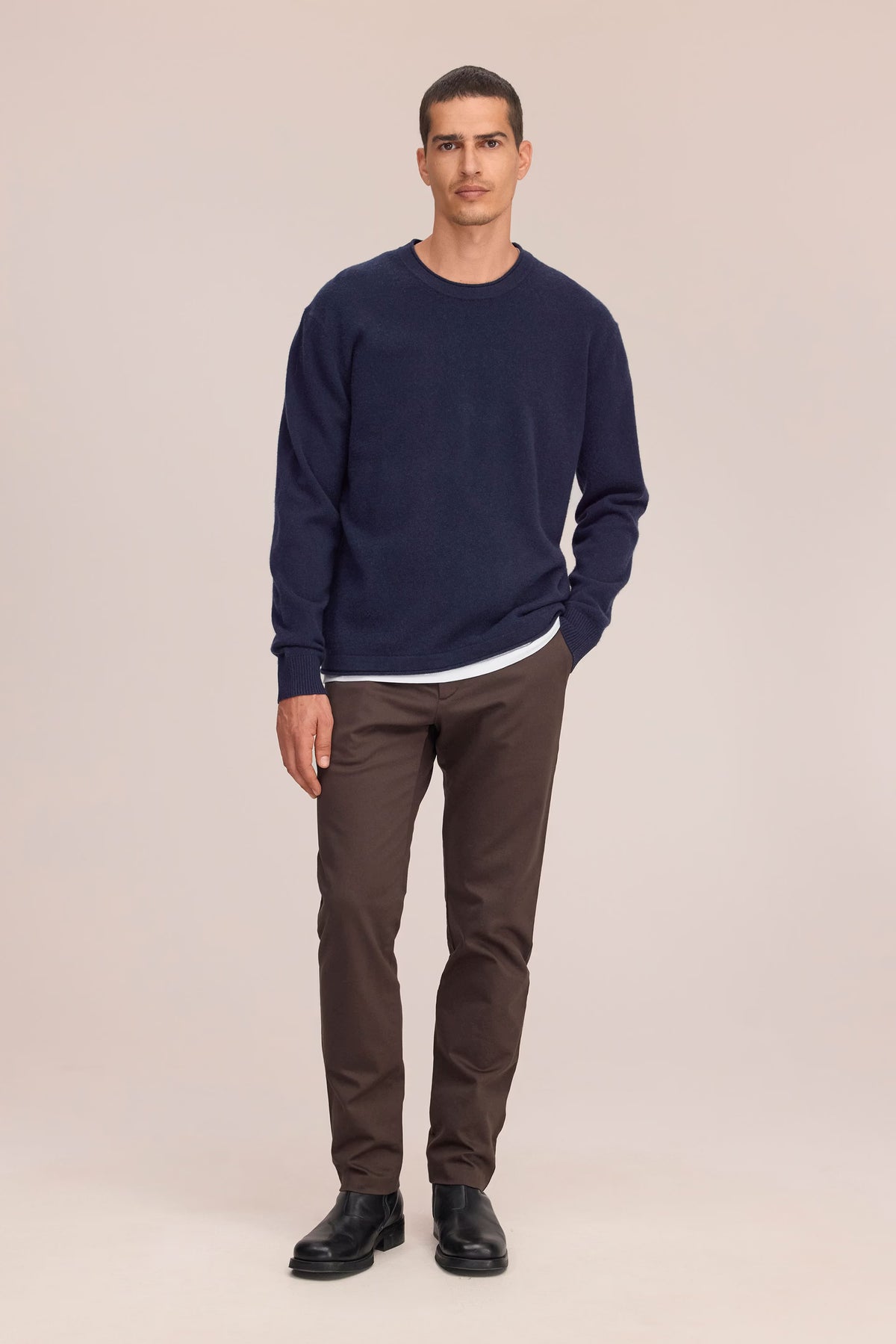 Sammy Knitted Crew Neck Wool Sweater - Navy Melange