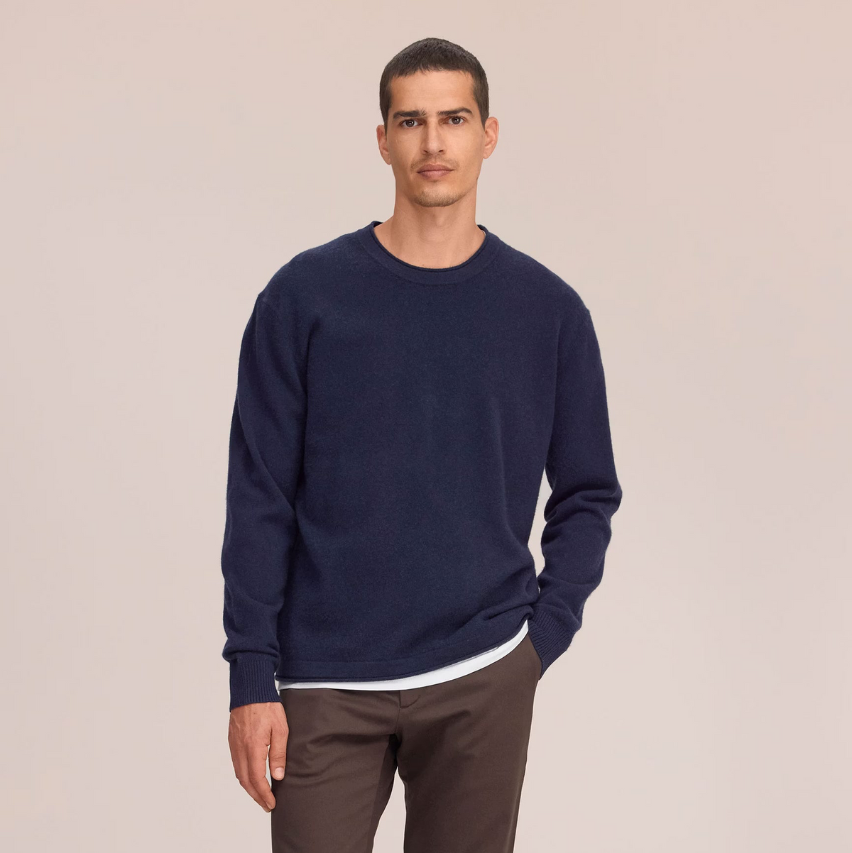Sammy Knitted Crew Neck Wool Sweater - Navy Melange