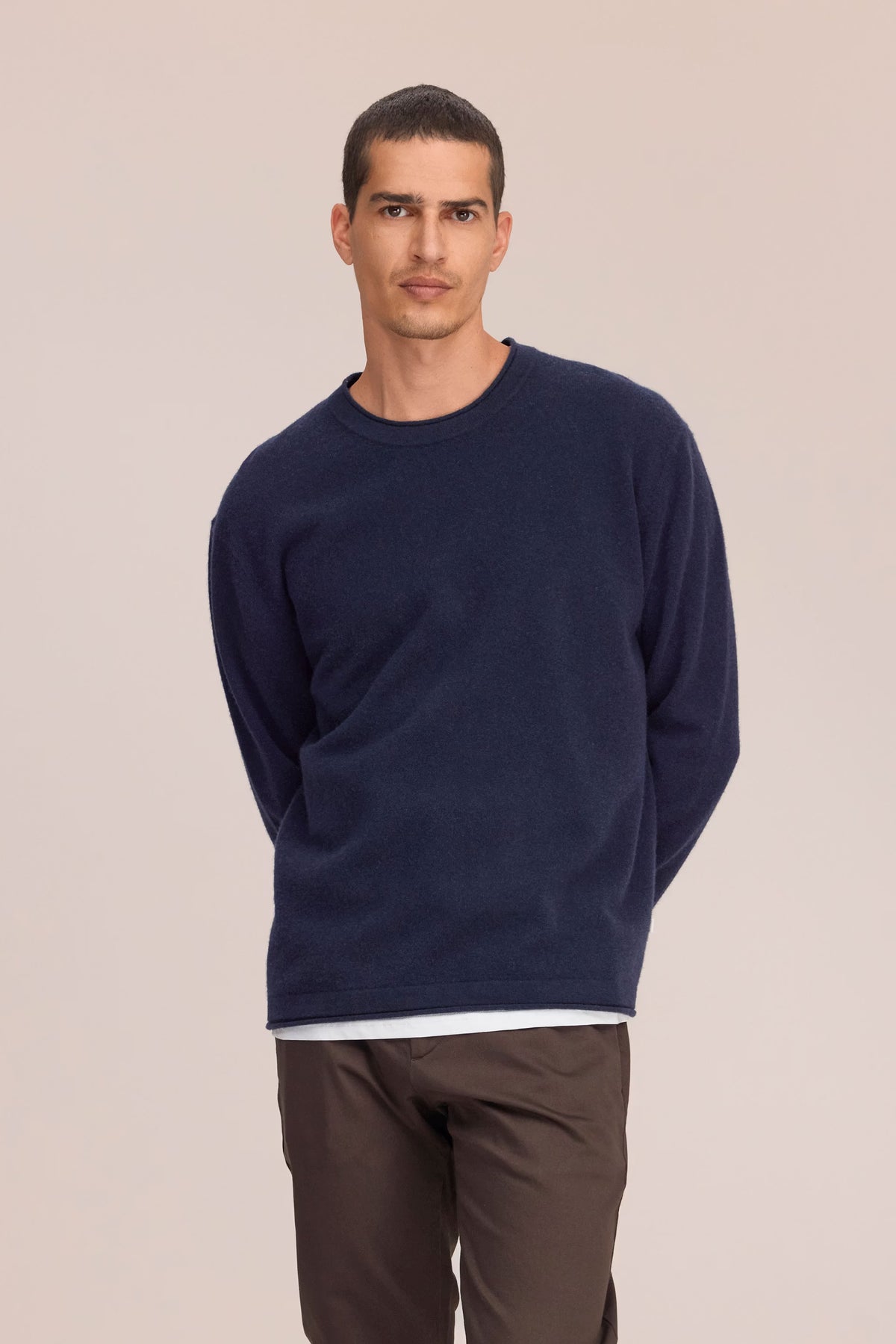 Sammy Knitted Crew Neck Wool Sweater - Navy Melange
