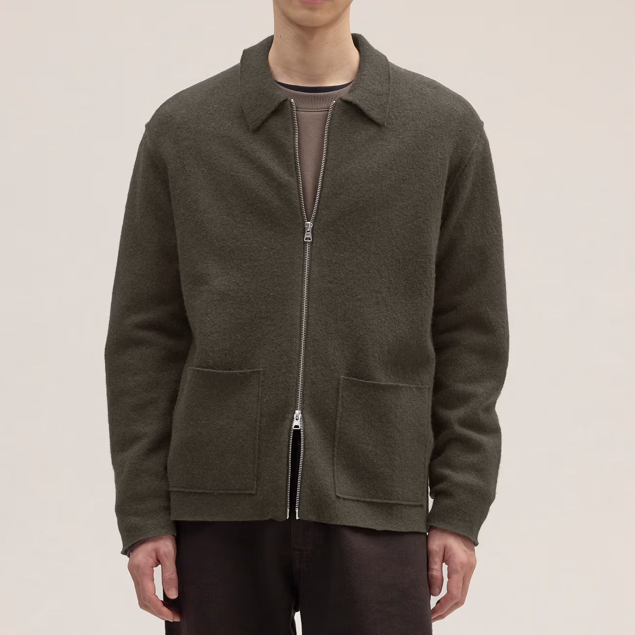 Jonas Full Zip Boiled Merino Wool Hybrid - Dark Army