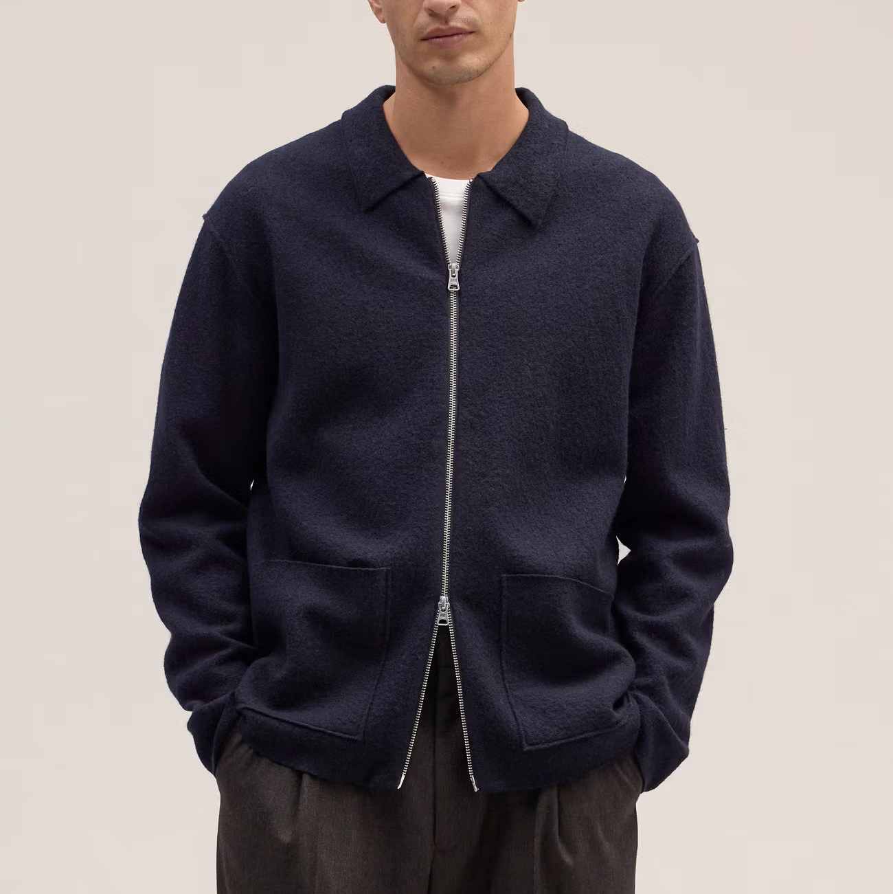 NN07 Jonas Full Zip Boiled Merino Wool Hybrid - Navy Blue