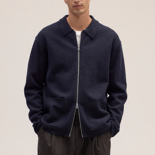 Jonas Full Zip Boiled Merino Wool Hybrid - Navy Blue