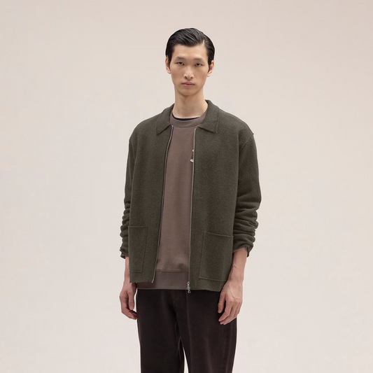 Jonas Full Zip Boiled Merino Wool Hybrid - Dark Army