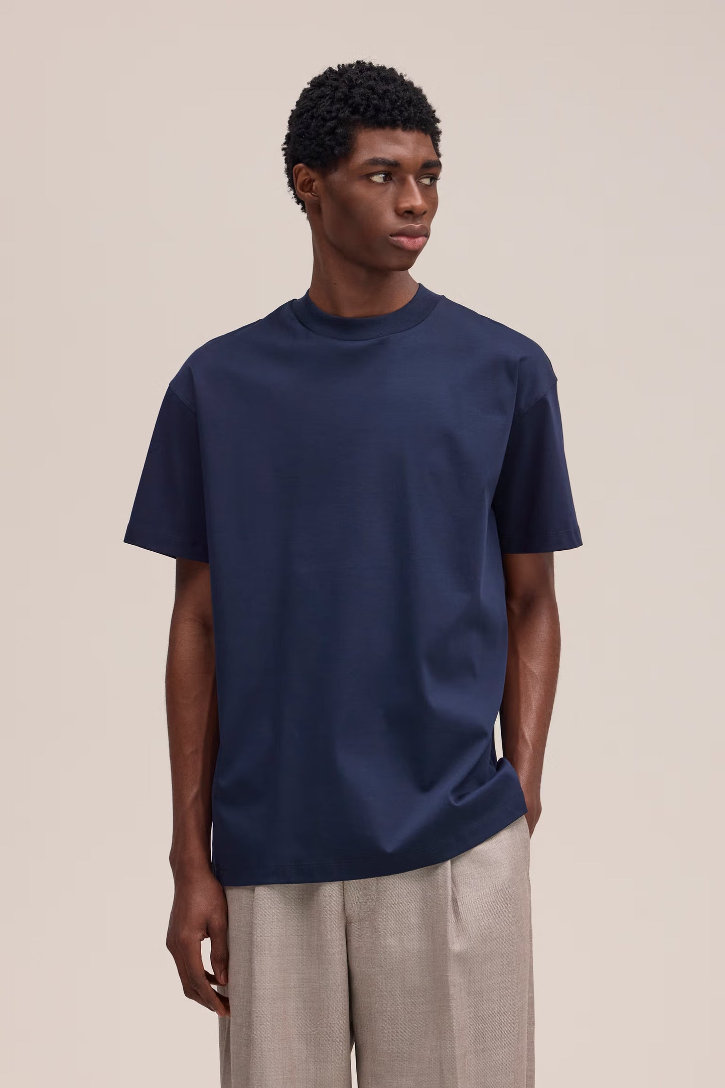 Lionel Mercerised Cotton Tee - Navy Blue