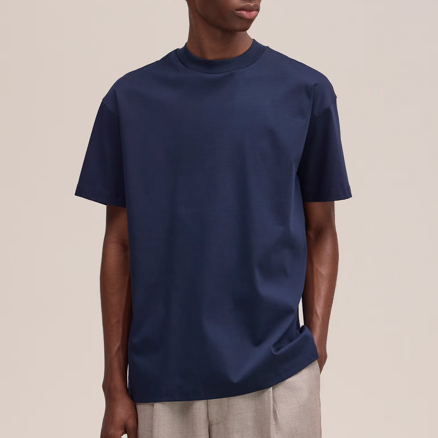 Lionel Mercerised Cotton Tee - Navy Blue