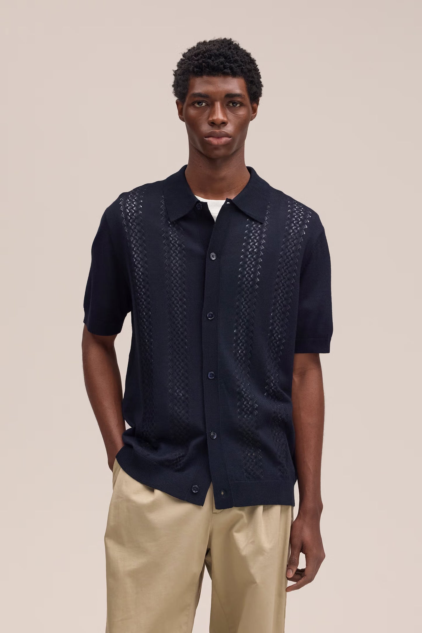 Thor Textured Short Sleeve Cardigan - Deep Navy