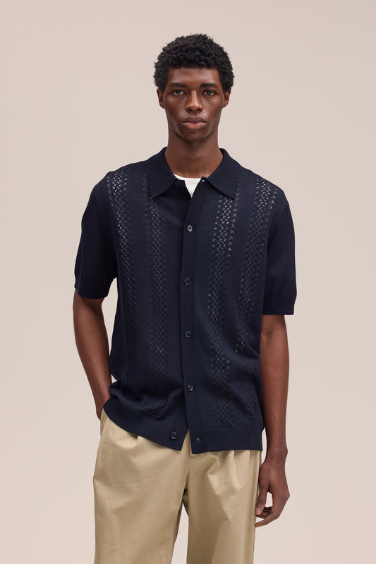 Thor Textured Short Sleeve Cardigan - Deep Navy