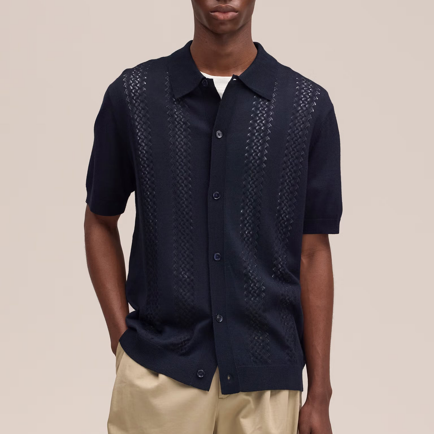Thor Textured Short Sleeve Cardigan - Deep Navy