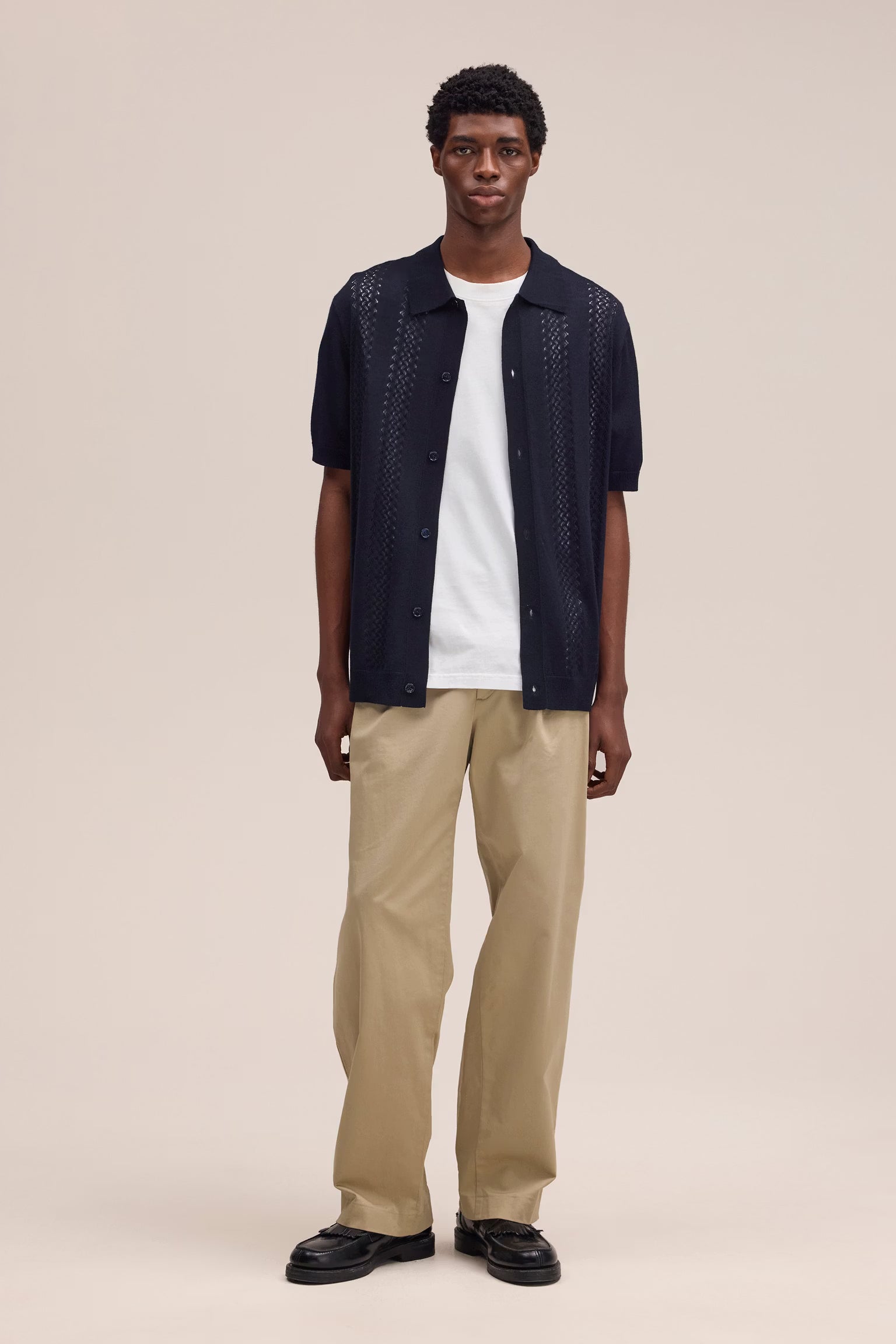 NN07 Thor Textured Short Sleeve Cardigan - Deep Navy