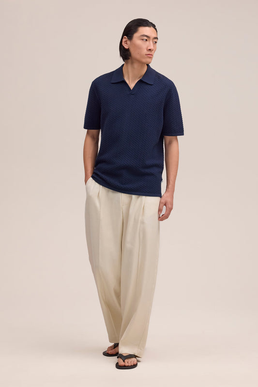 Paul Textured Stitch Polo - Navy Blue