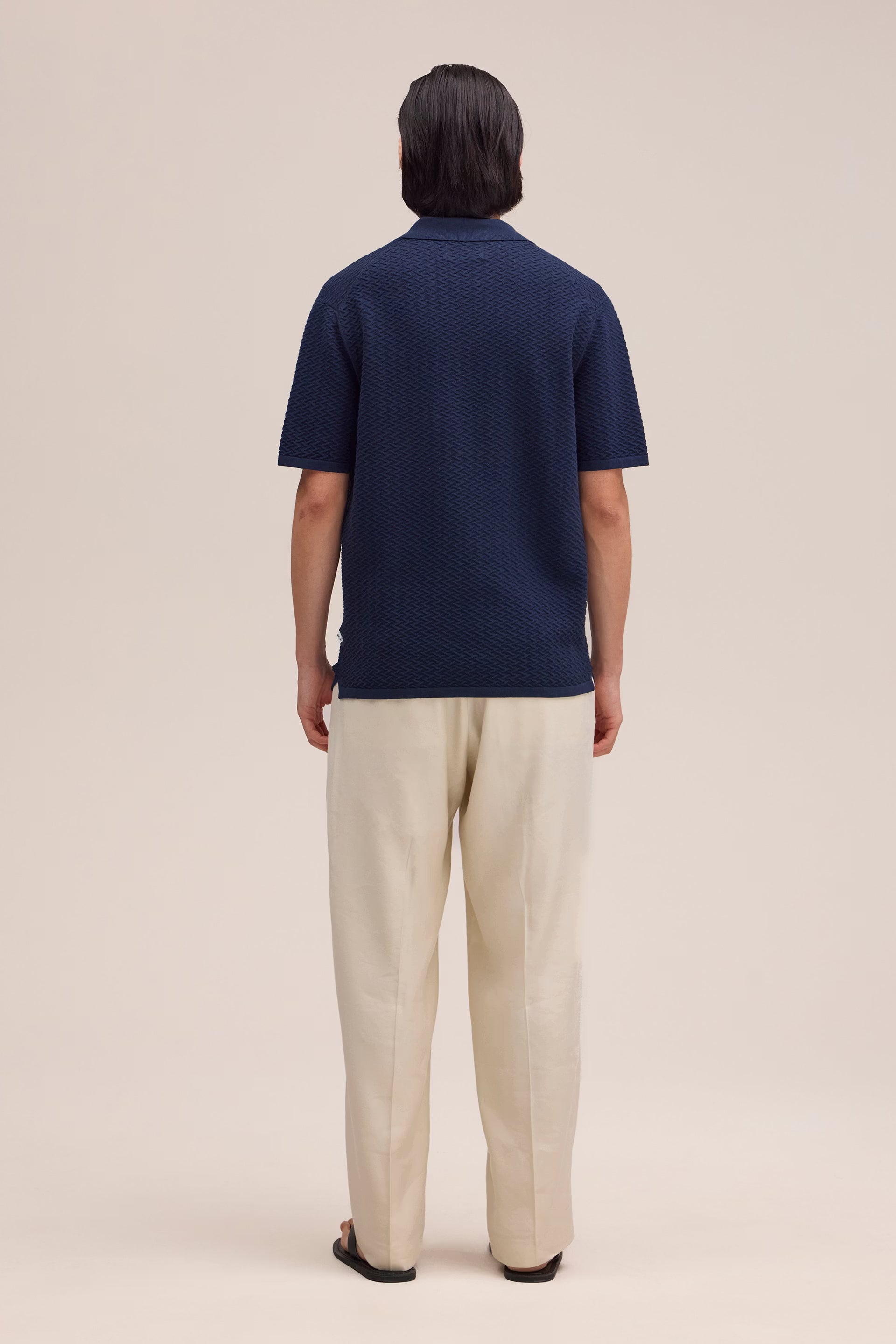 NN07 Paul Textured Stitch Polo - Navy Blue