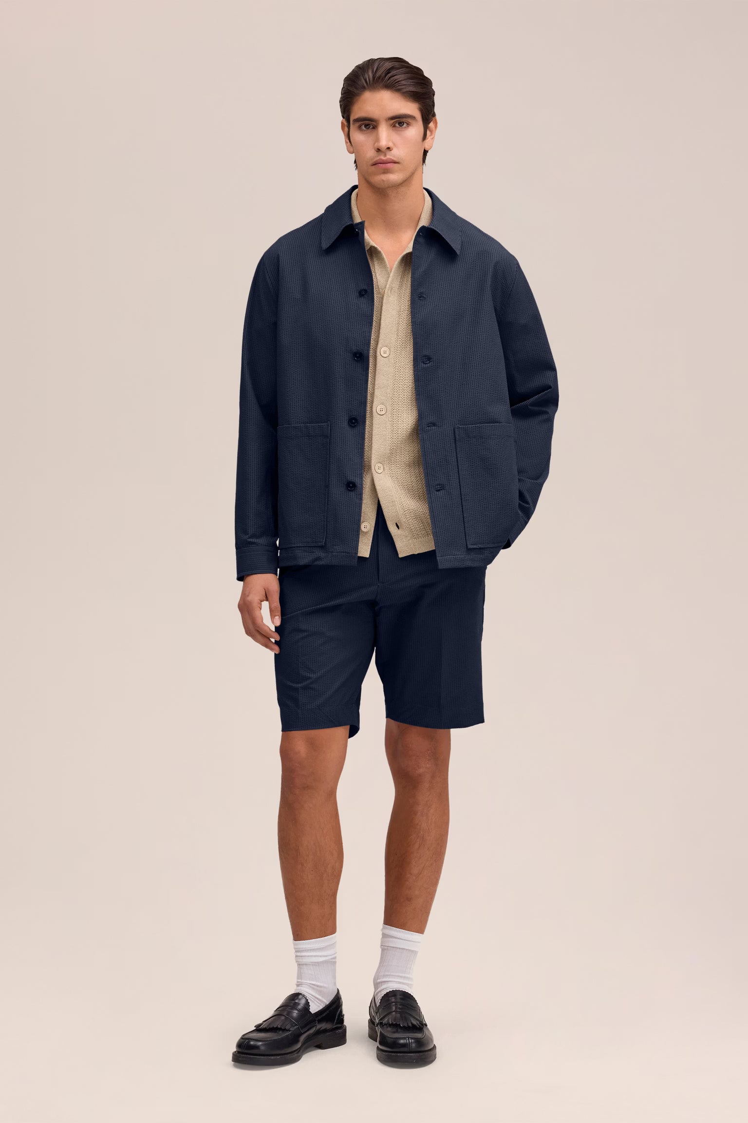 NN07 Blaze Seersucker Overshirt - Navy Blue