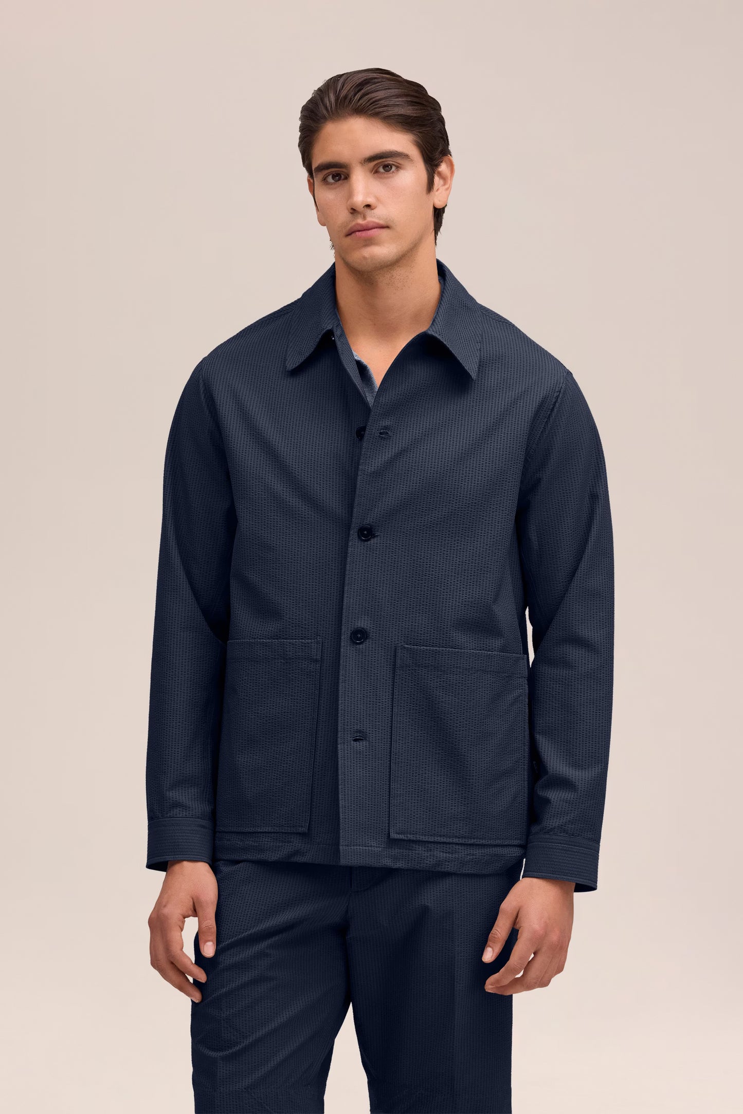 Blaze Seersucker Overshirt - Navy Blue