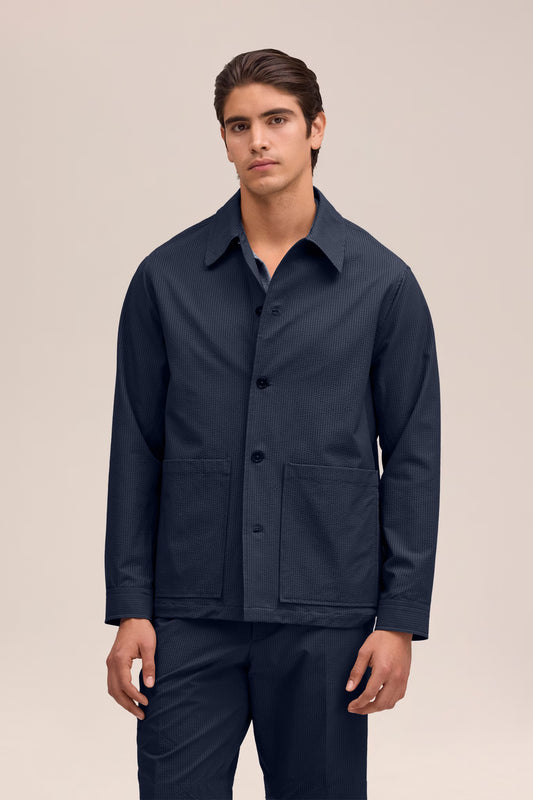 Blaze Seersucker Overshirt - Navy Blue