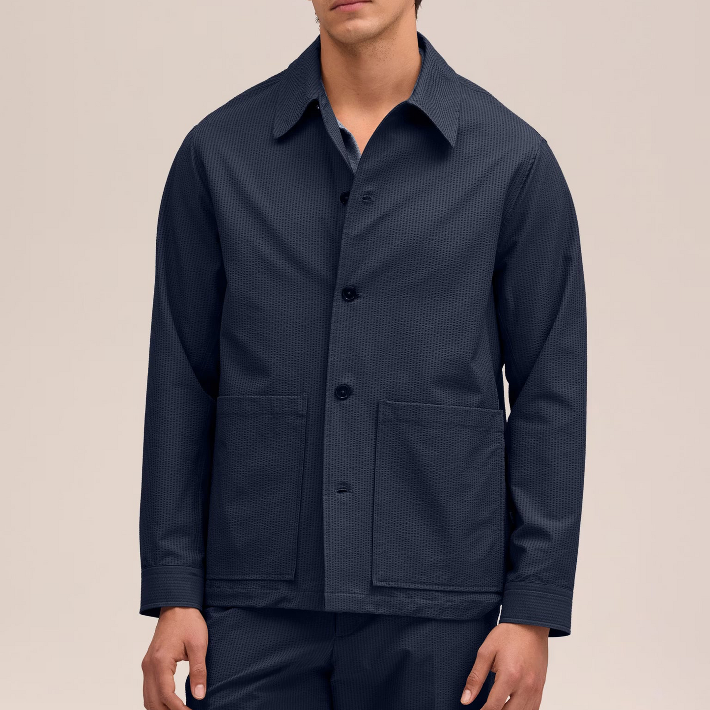 Blaze Seersucker Overshirt - Navy Blue