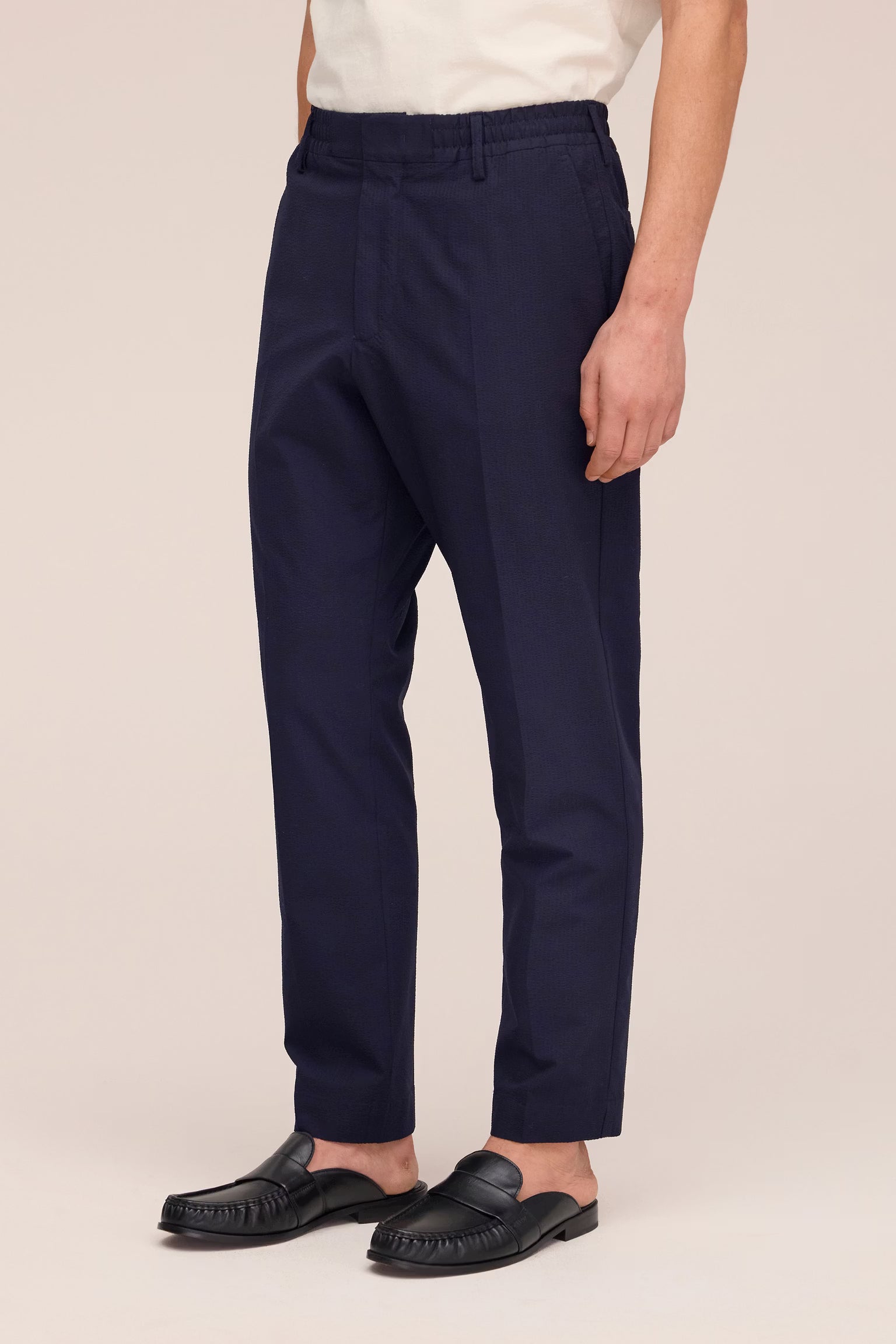 NN07 Billie Drawstring Seersucker Regular Fit Trouser - Navy Blue