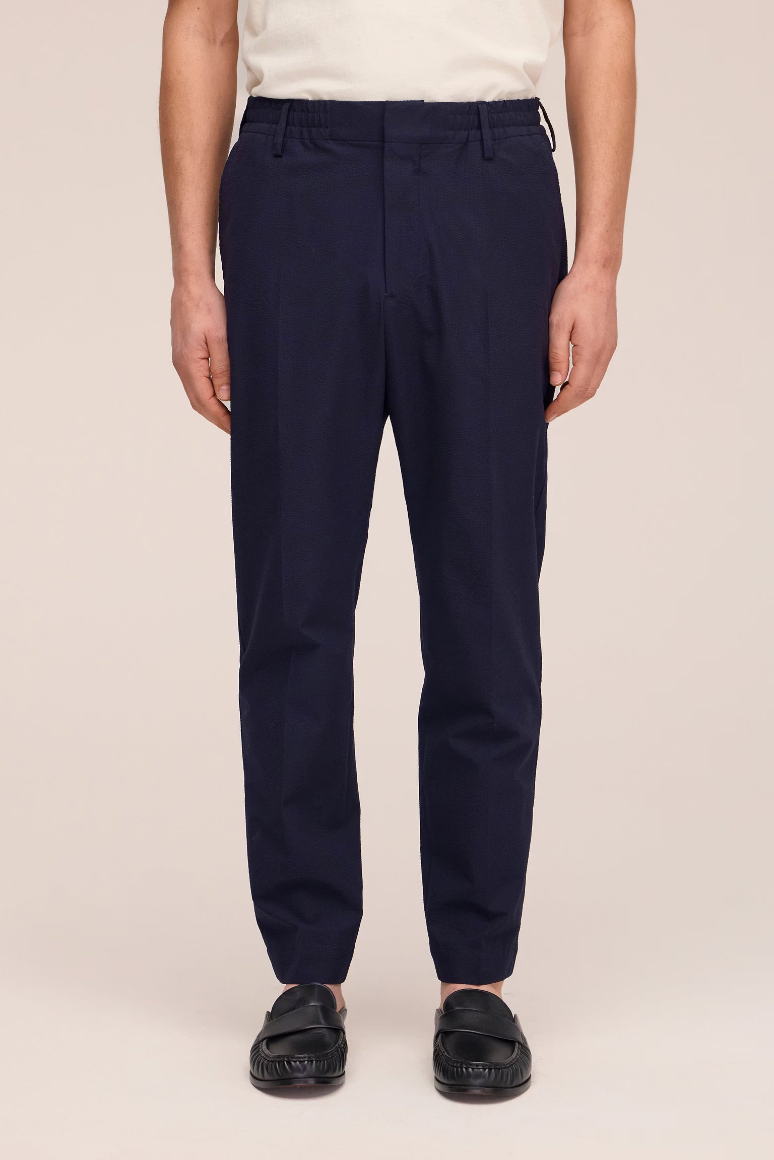 NN07 Billie Drawstring Seersucker Regular Fit Trouser - Navy Blue
