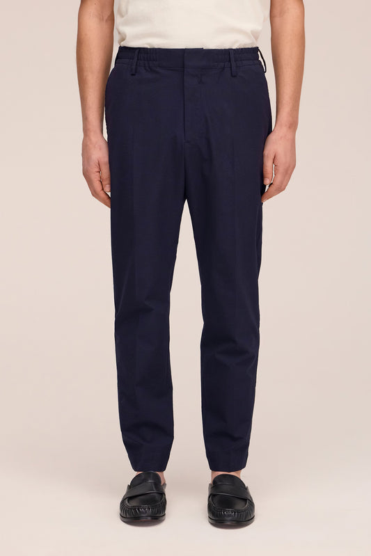 Billie Drawstring Seersucker Regular Fit Trouser - Navy Blue