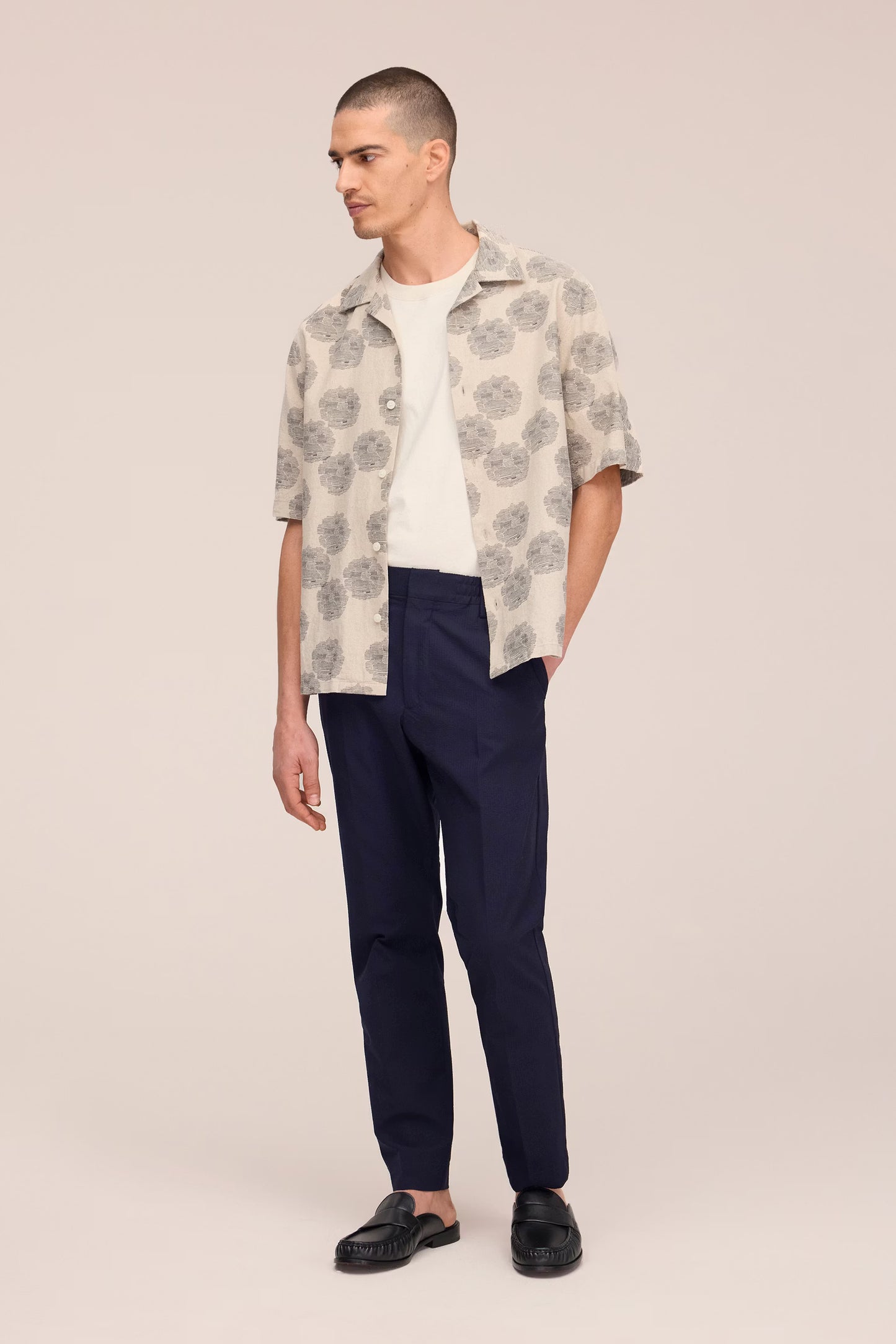 Billie Drawstring Seersucker Regular Fit Trouser - Navy Blue