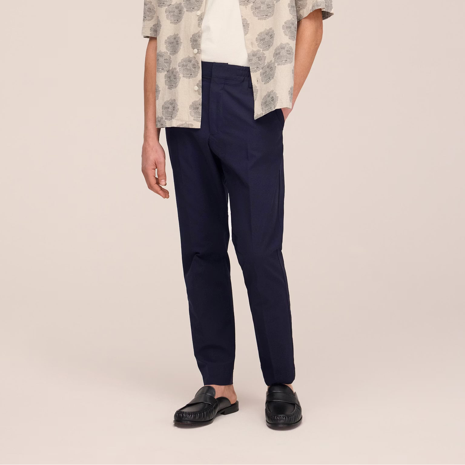 NN07 Billie Drawstring Seersucker Regular Fit Trouser - Navy Blue