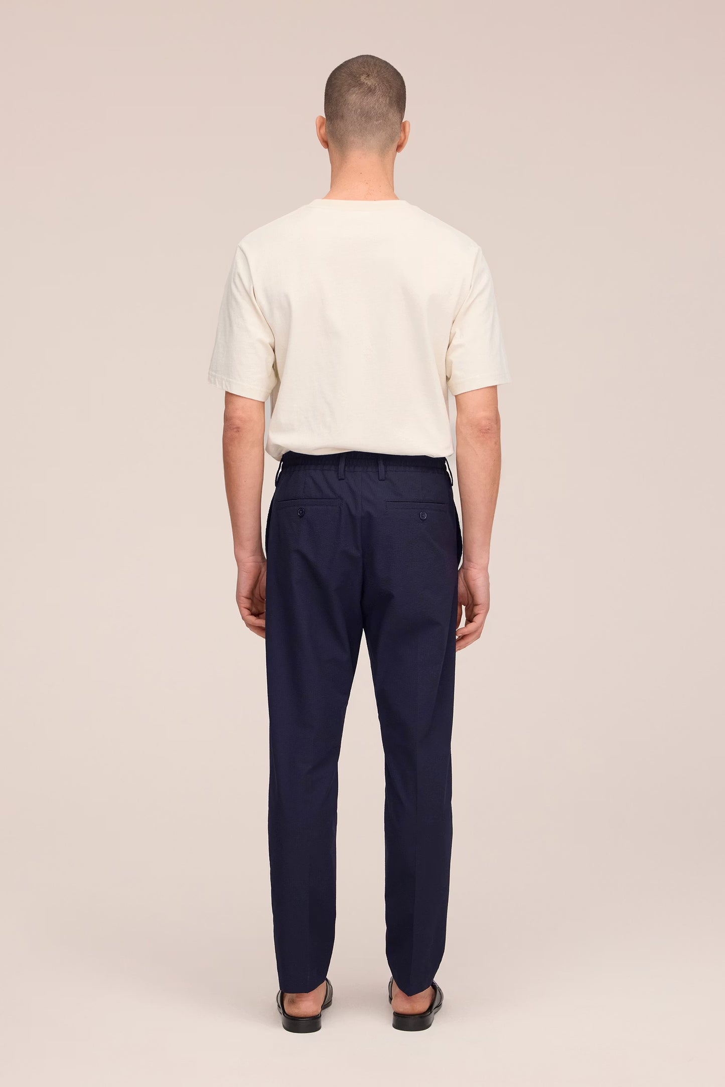 Billie Drawstring Seersucker Regular Fit Trouser - Navy Blue