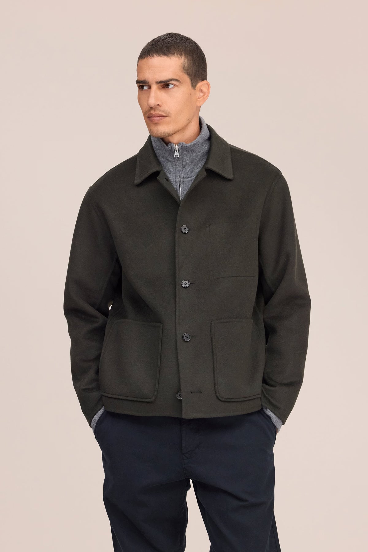 Morgan Brushed Heavyweight Wool Jacket - Dark Army