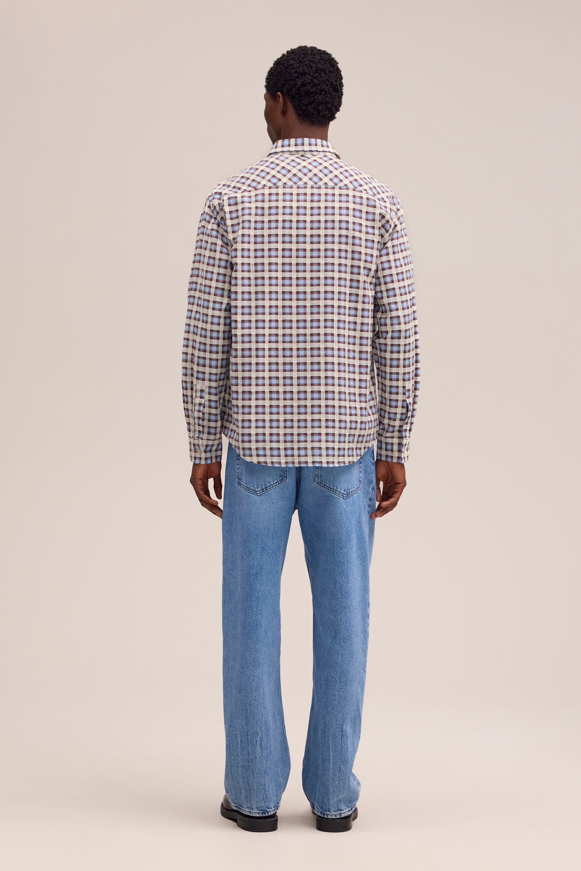 NN07 Deon - Leno Weave Shirt - Blue Check
