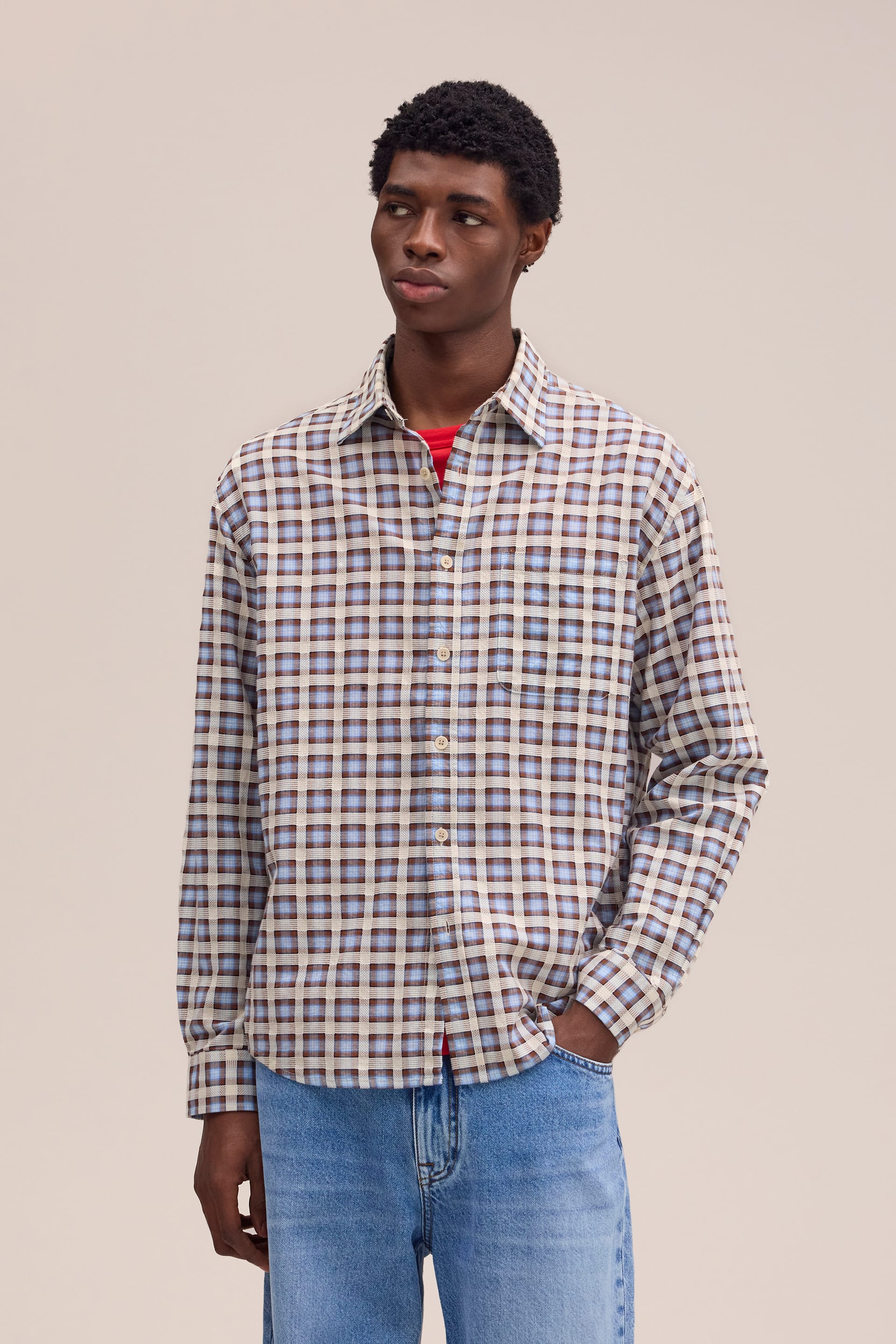 NN07 Deon - Leno Weave Shirt - Blue Check