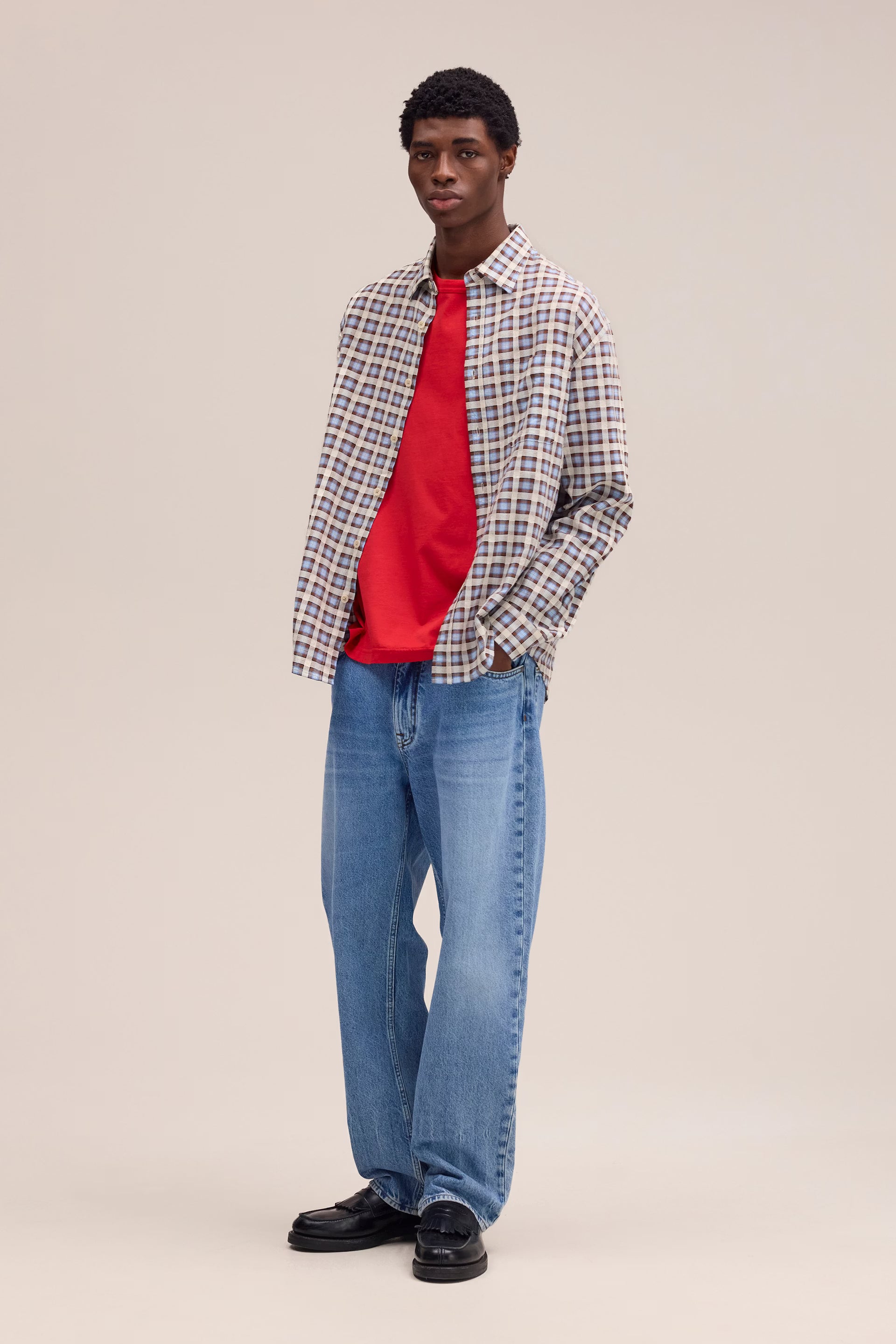 NN07 Deon - Leno Weave Shirt - Blue Check