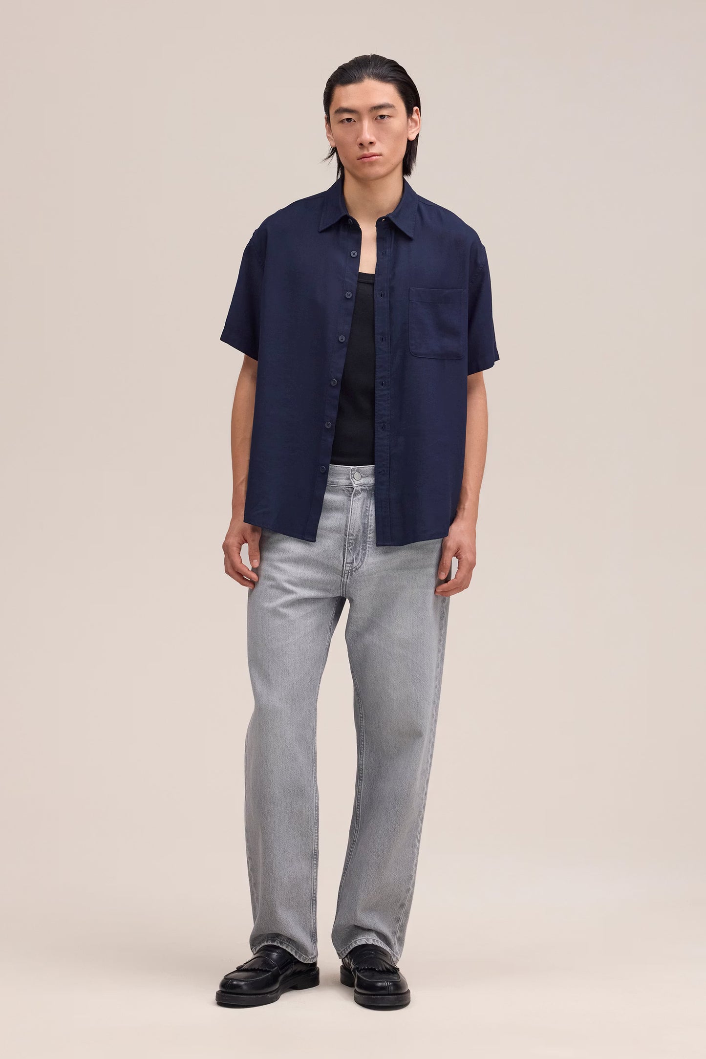 Deon Drapey Viscose Blend Shirt - Navy Blue