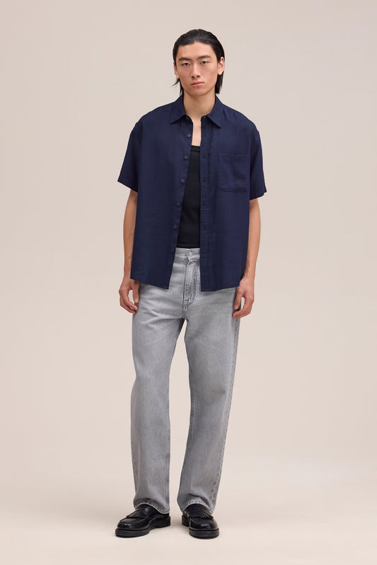Deon Drapey Viscose Blend Shirt - Navy Blue