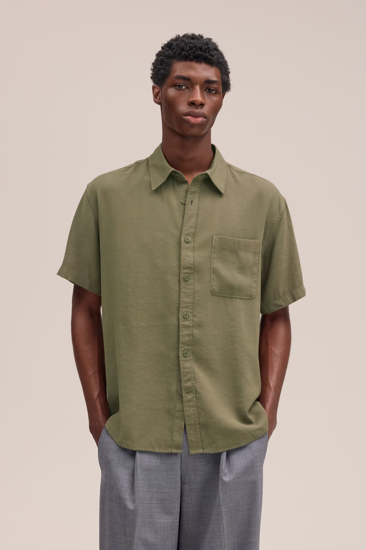 NN07 Deon - Drapey Viscose Blend Shirt - Capers