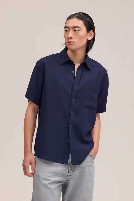 Deon Drapey Viscose Blend Shirt - Navy Blue