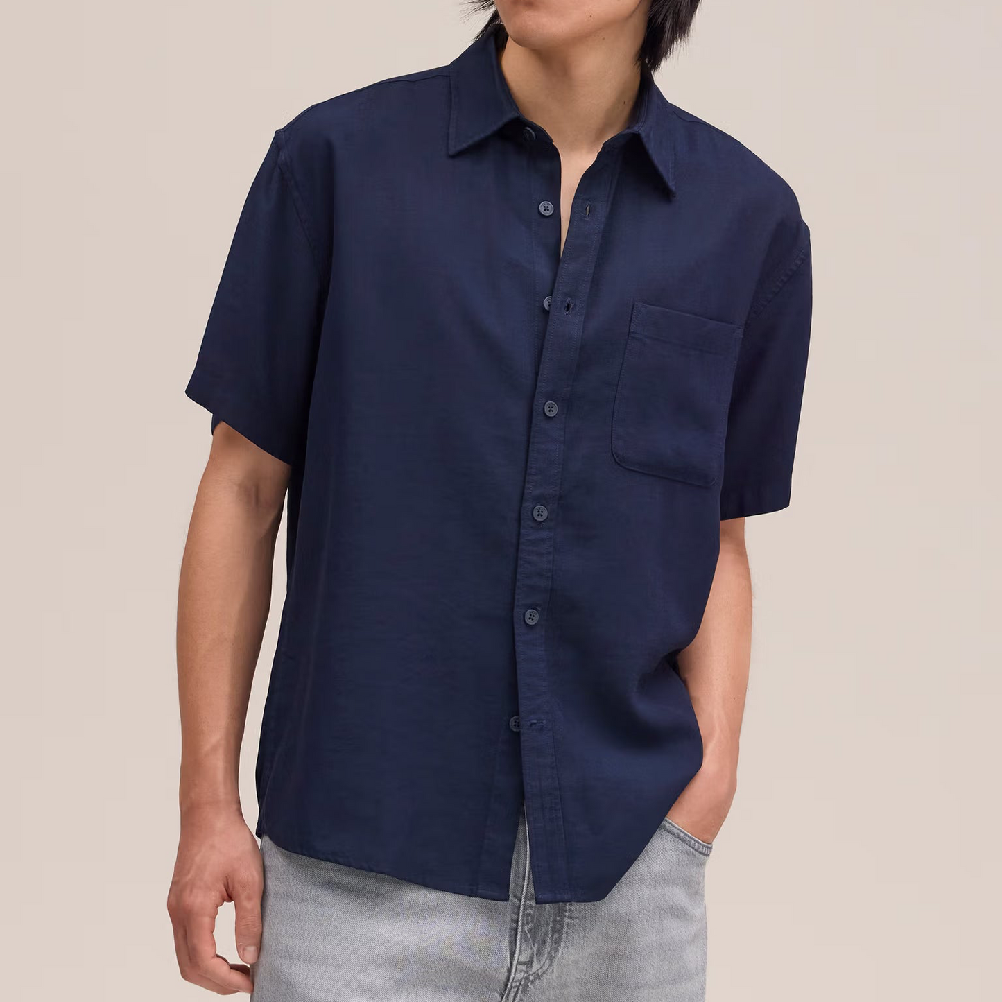 Deon Drapey Viscose Blend Shirt - Navy Blue